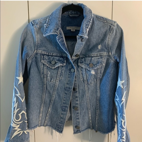 All Saints embroidered jean jacket sz xs - Picture 1 of 8